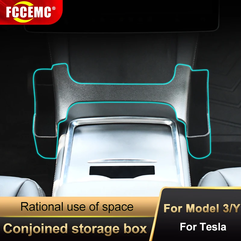 

For Tesla 2021-2022 Model 3 Model Y Car Central Control ABS Flocking Conjoined Storage Box Decoration Interior Refit Accessories