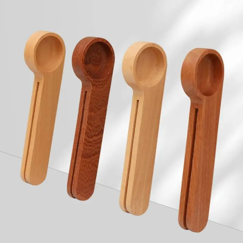

Wooden Coffee Scoop Dual Use Wooden Tablespoon Scoop Durable Reusable Chip Bag Clips Food Package Sealer For Coffee Beans