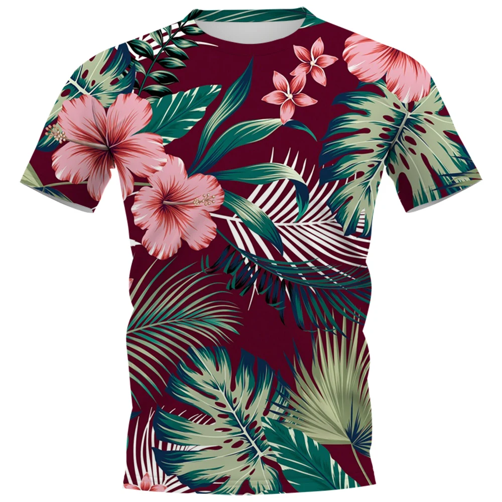 

HX Fashion Men T-shirt Hawaii Polynesia Tropical Plant Hibiscus Leaves Printed Tees Casual Short Sleeve Tops Men Clothing