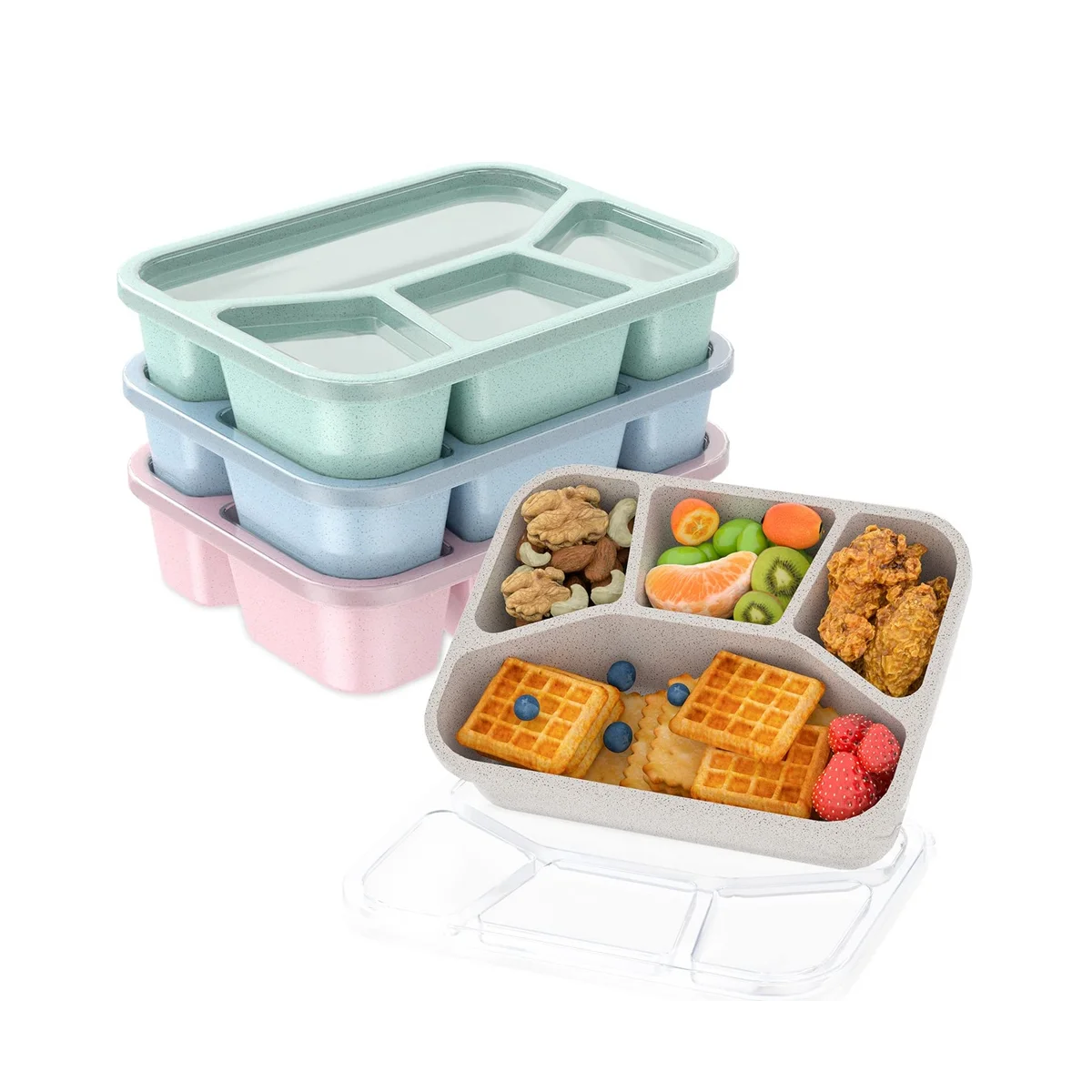 

Ланч-бокс Bento для детей, контейнер для еды с 4 отделениями и прозрачной крышкой, контейнеры для хранения пищевых продуктов, Ланч-бокс