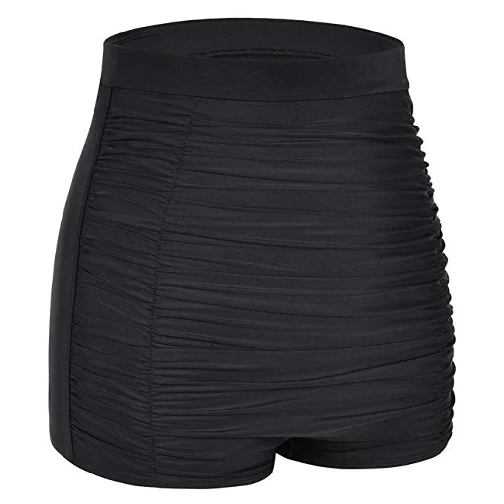 

Large Size Solid Colour Swim Trunks Swimwear Women's High Waisted Pleated Bottoms Swim Trunks Versatile Casual Swimwear Shorts