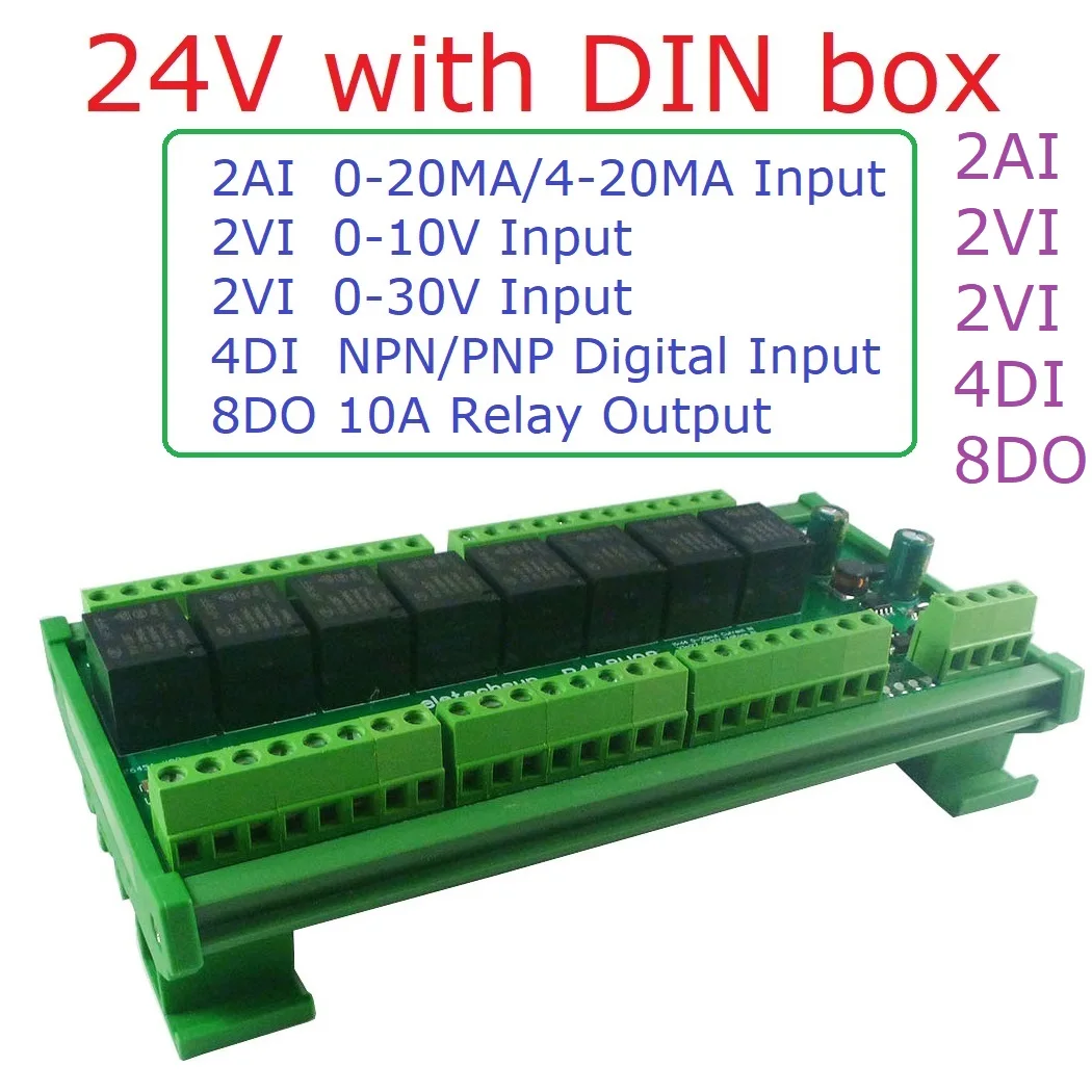 

8DO-4DI-8AI 4DO-2DI-3AI 4-20MA 0-10V Analog Current Voltage Collector NPN/PNP DIO RS485 Modbus RTU PLC IO Expanding Board