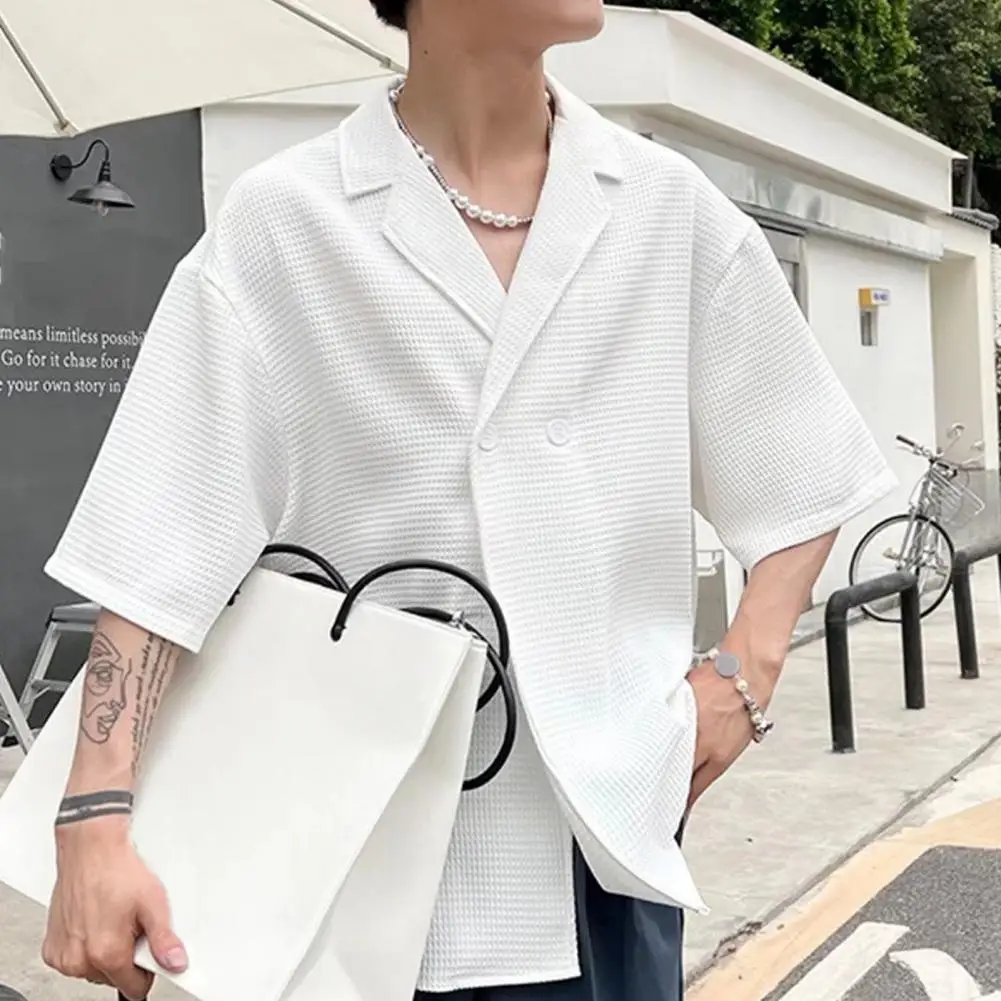 

Comfortable Work Shirt Men's Summer Fitness Shirt with V Neck Waffle Texture Soft Breathable Quick-drying Pullover for Casual