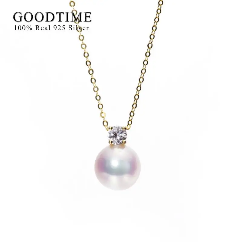 

Fashion Freshwater Pearl Pendant Pure 100% 925 Sterling Silver Zircon Necklace Jewelry Anniversary Gift For Bride Wedding