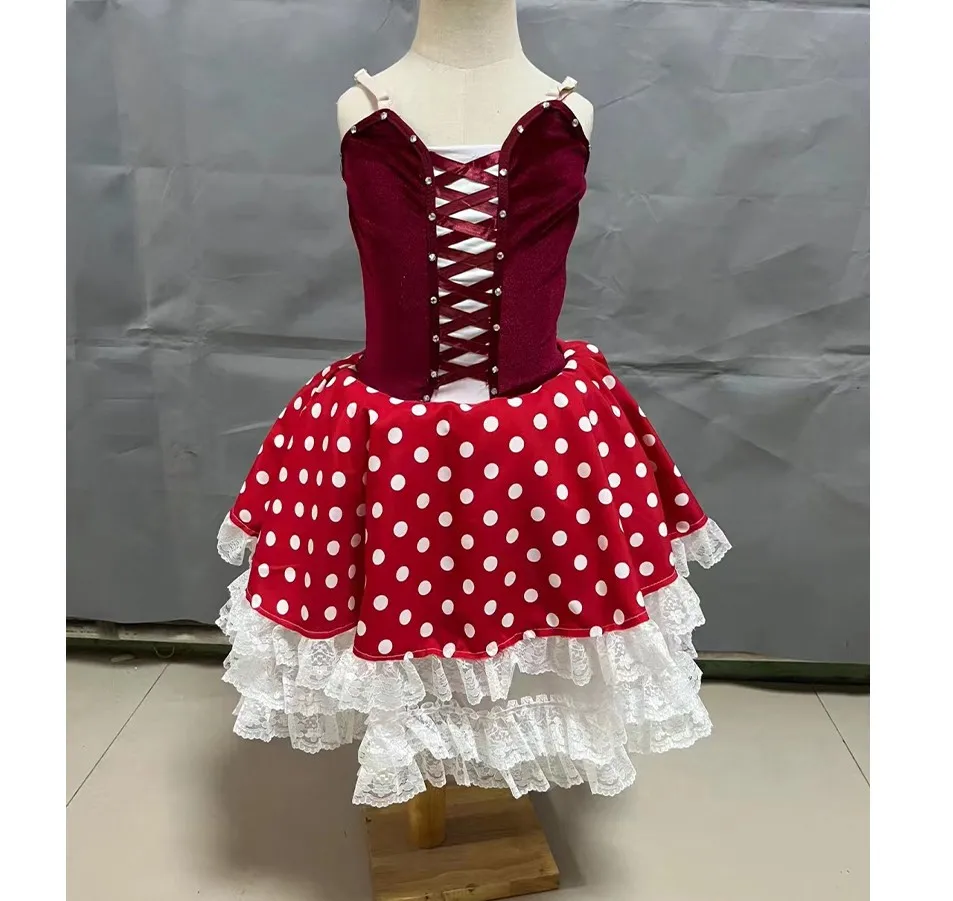 

Girls Red Polka Dots Ballet Dress Kids Bow Christmas Princess Wedding Birthday Party Tutu Dress Halloween Cosplay Outfits