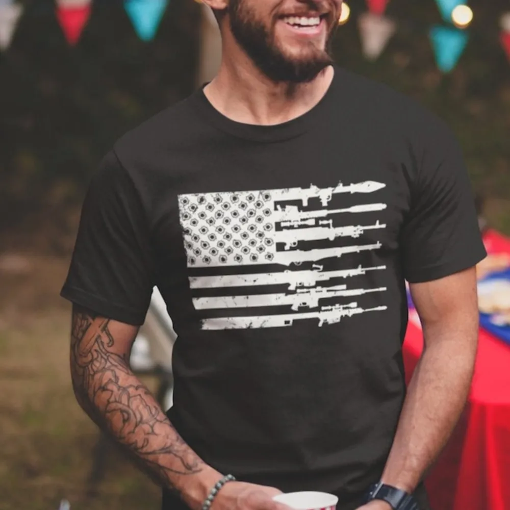 USA American Gun Flag T Shirts Patriotic Rifle Flag Men's T-shirt Fashion Cool Plus Size Breathable Tops Tee Custom
USA American Gun Flag T Shirts Patriotic Rifle Flag Men's T-shirt Fashion Cool Plus Size Breathable Tops Tee Custom