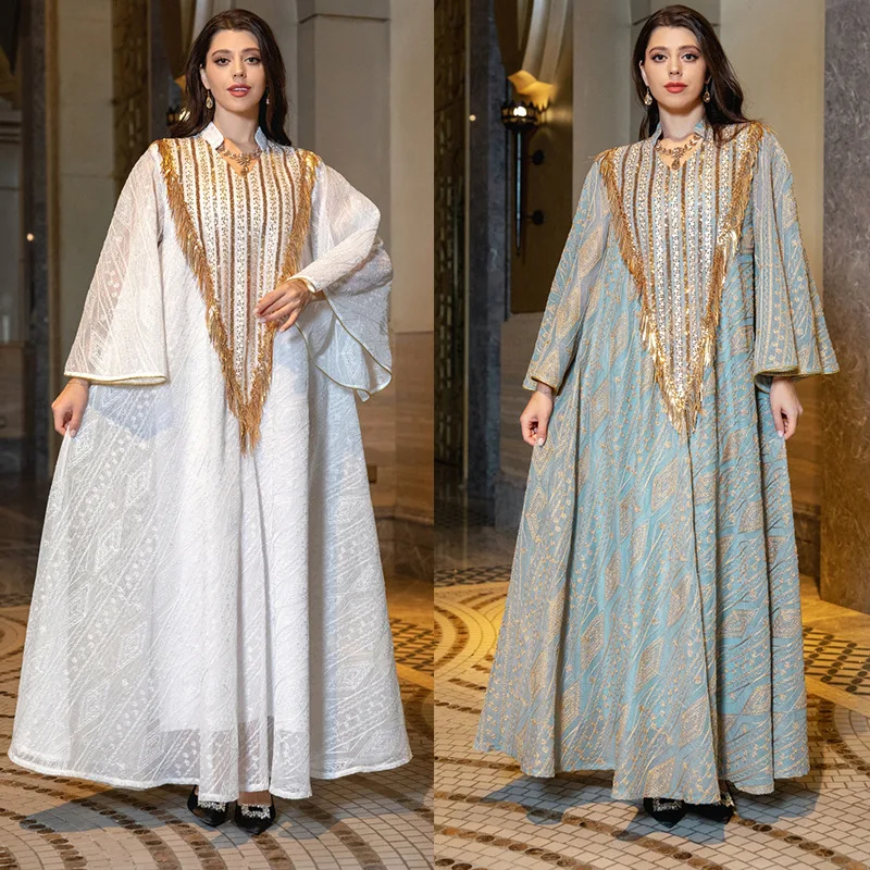 

Muslim Evening dress Arabian Dubai Dress Embroidered Sequined Robe Middle Eastern Women Clothing Long Sleeves Abaya