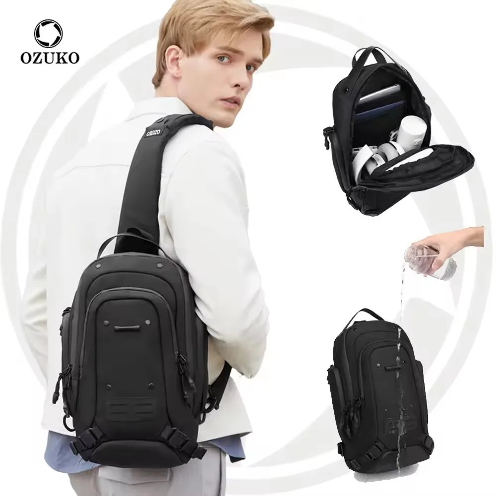 

OZUKO Unique Design Waterproof Casual Sling Bag Men's Travel Chest Crossbody Bag Adjustable Strap Casual Shoulder Bag