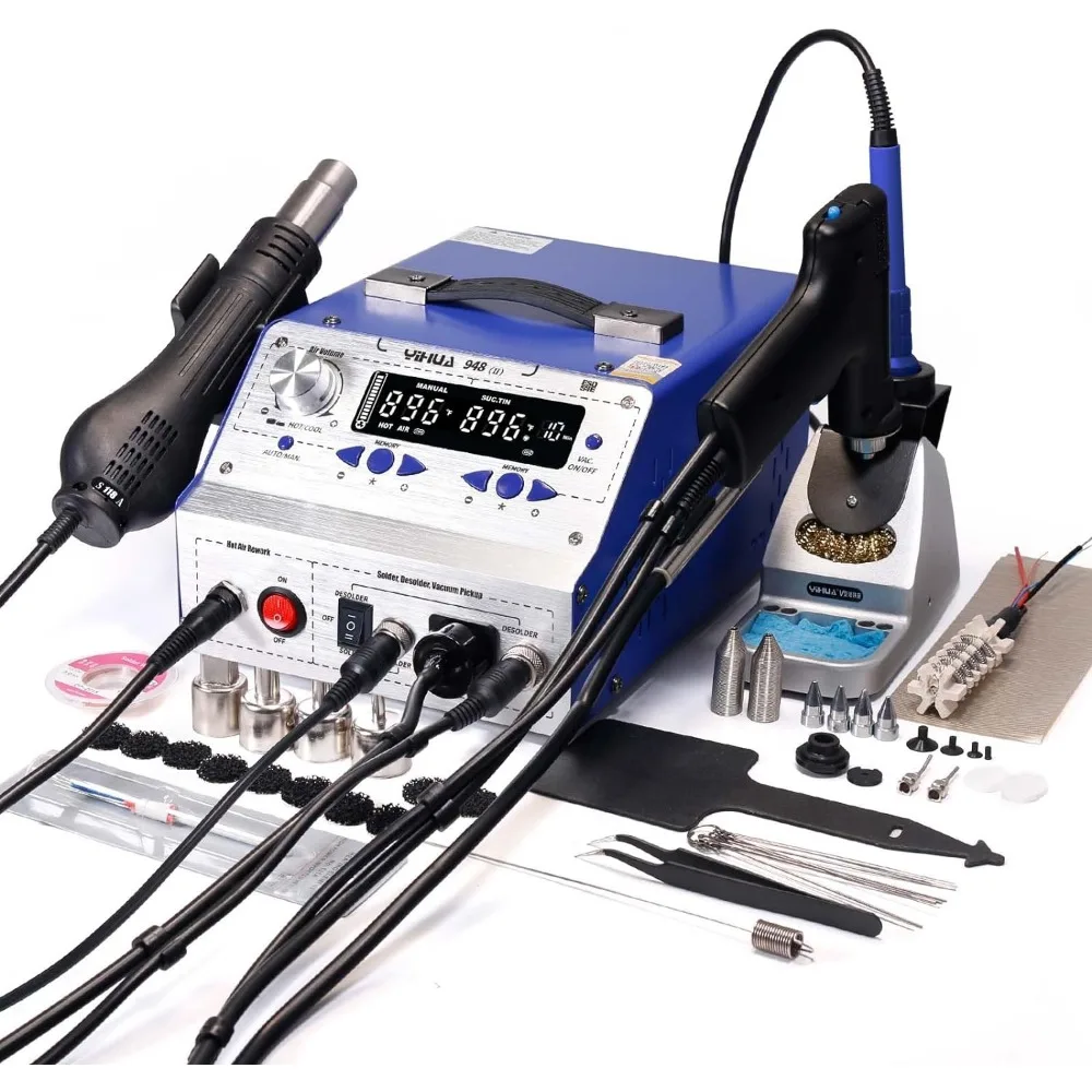 

948-II 4 in 1 Hot Air Rework Soldering Iron and Desoldering Suction Tin Gun Station with Suction Pick Up Pen °F /°C, 650 watts