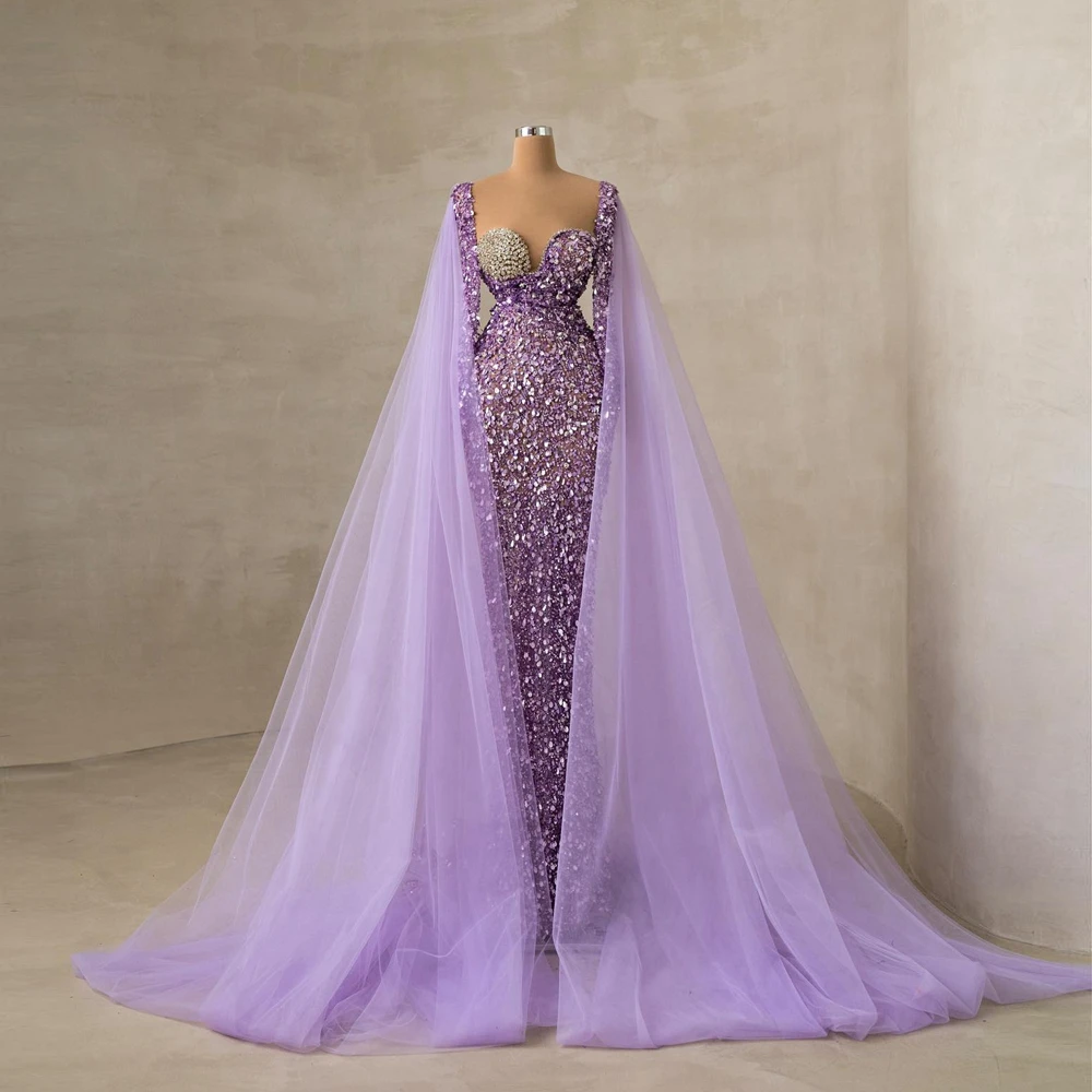 

Luxury Beaded Sequins Celebrity Dresses With Mesh Shawl Glitter Pearls Crystals Mermaid Evening Gowns Floor Length Prom Dress