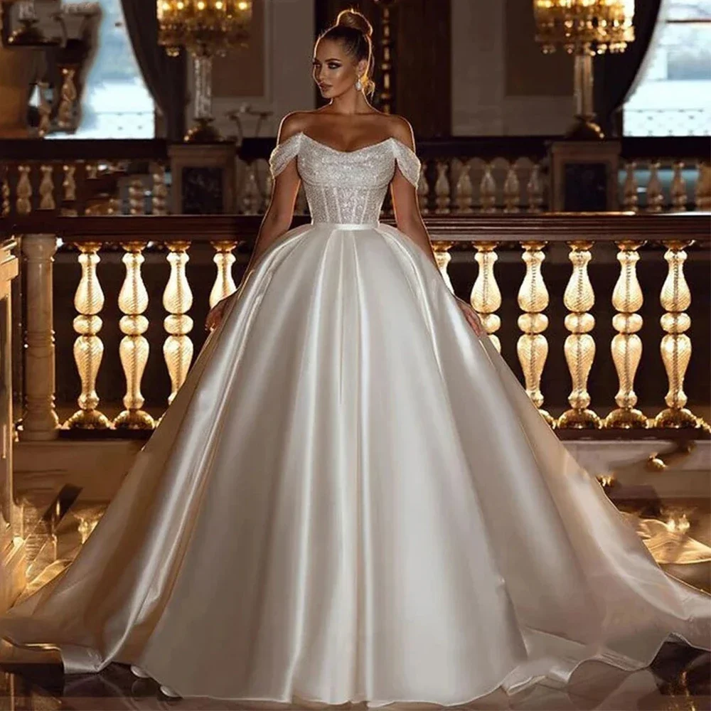 Princess Off the Shoulder Wedding Dresses Sexy 2024 Sequins Beads Elegant Arabic Women's Bride Gowns Satin Vestido De Noiva Robe
Princess Off the Shoulder Wedding Dresses Sexy 2024 Sequins Beads Elegant Arabic Women's Bride Gowns Satin Vestido De Noiva Robe