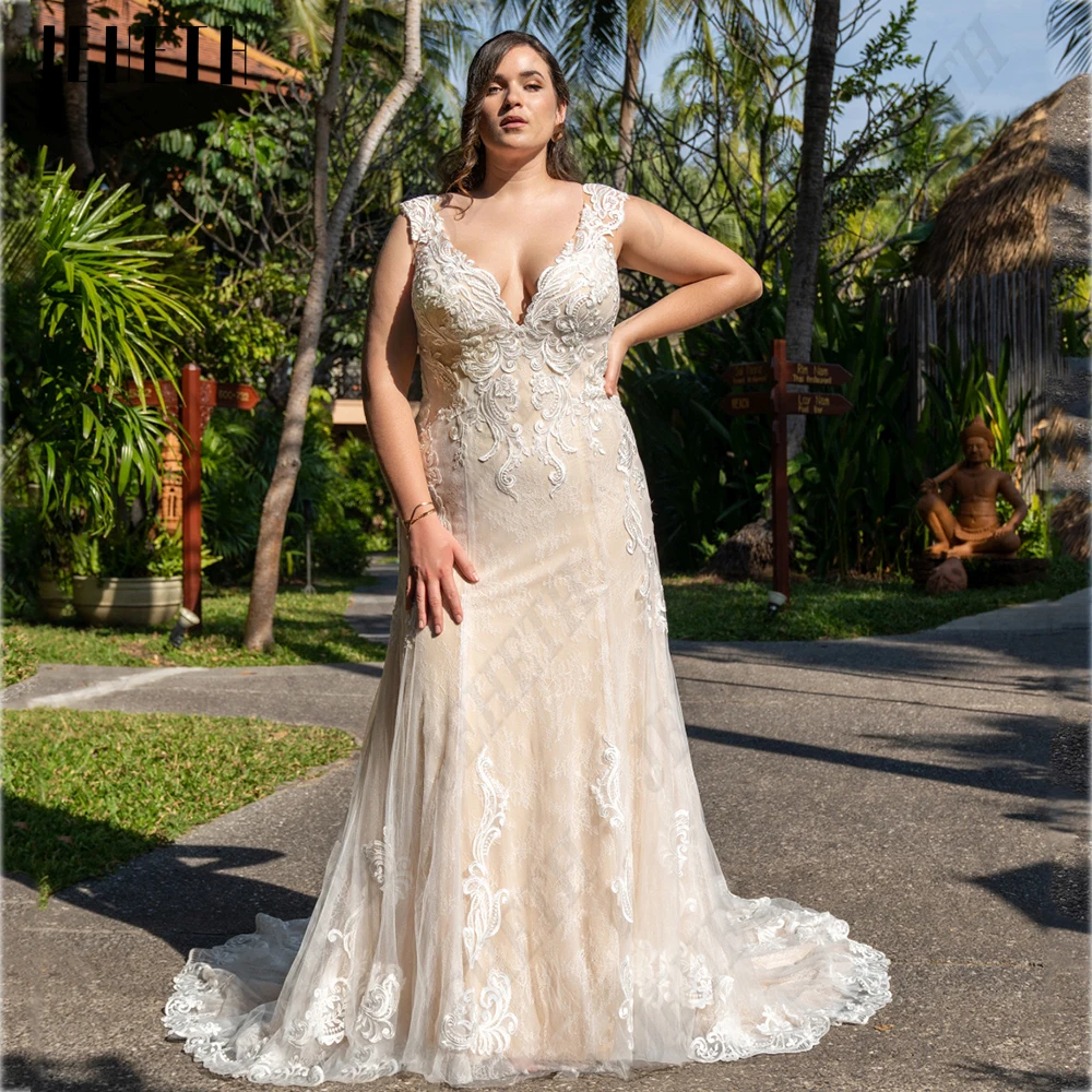 JEHETH Champagne Modern Wedding Dresses Plus Size Sleeveless Bride Gowns Lace Applique Mermaid Sexy V-Neck vestidos de novia
JEHETH Champagne Modern Wedding Dresses Plus Size Sleeveless Bride Gowns Lace Applique Mermaid Sexy V-Neck vestidos de novia