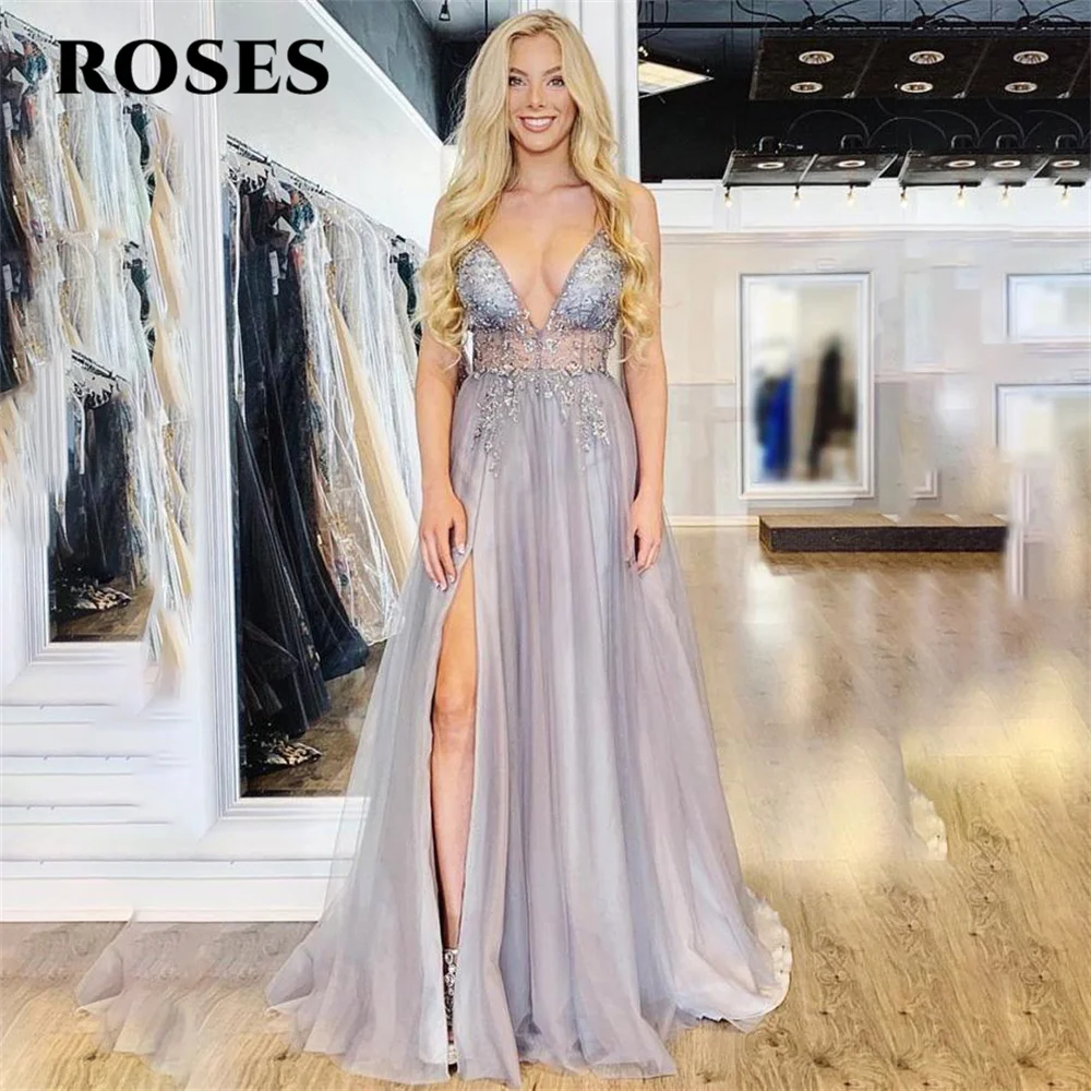 ROSES V Neck Elegant Sexy Wedding Party Dress Beading Appliques Celebrity Dress Side Split Special Occasion Dress robes du soir
ROSES V Neck Elegant Sexy Wedding Party Dress Beading Appliques Celebrity Dress Side Split Special Occasion Dress robes du soir