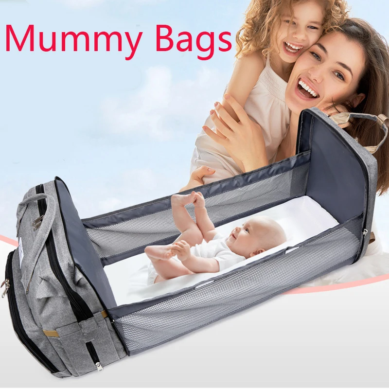 

Mummy Baby Diaper Bag Backpack Female Maternity Mother Brand Mom Folding Crib Bed Mommy Nappy Changing Baby Nursing Bags