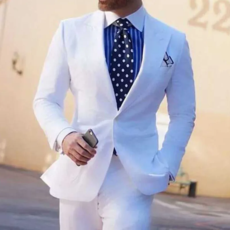 White Men Suits Slim Fit with Wide Peaked Lapel for Wedding Dinner Party Groom Tuxedos 2 Pieces Male Fashion Jacket Pants
White Men Suits Slim Fit with Wide Peaked Lapel for Wedding Dinner Party Groom Tuxedos 2 Pieces Male Fashion Jacket Pants