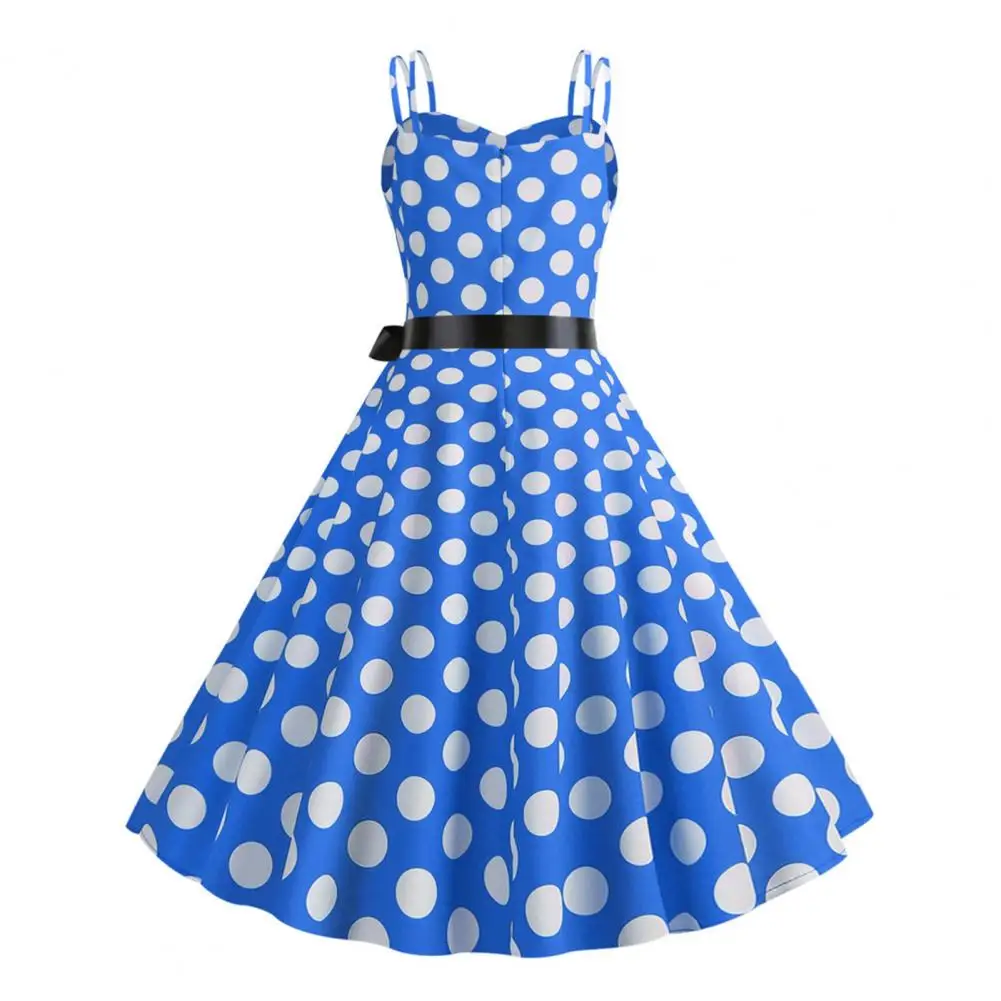 

Retro Dot Dress Elegant Retro A-line Midi Dress with Bow Decor Dot Print for Women for Parties Weddings Proms Sleeveless Dress