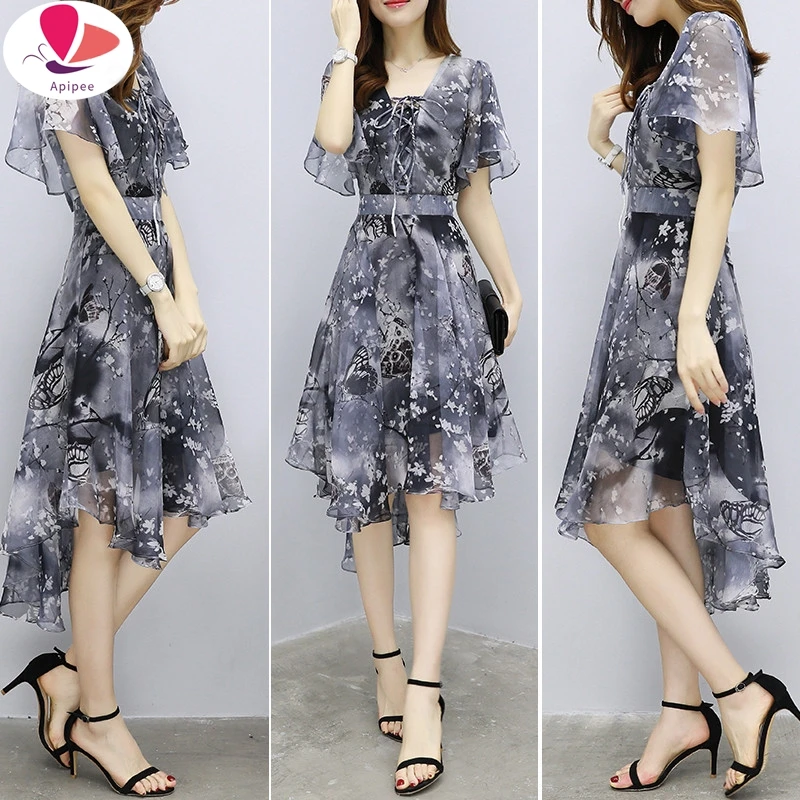 APIPEE Women floral Chiffon Flower Dress 2024 trends Lady Elegant V Neck short Sleeve korean style Summer Dress Female Clothes 
APIPEE Women floral Chiffon Flower Dress 2024 trends Lady Elegant V Neck short Sleeve korean style Summer Dress Female Clothes