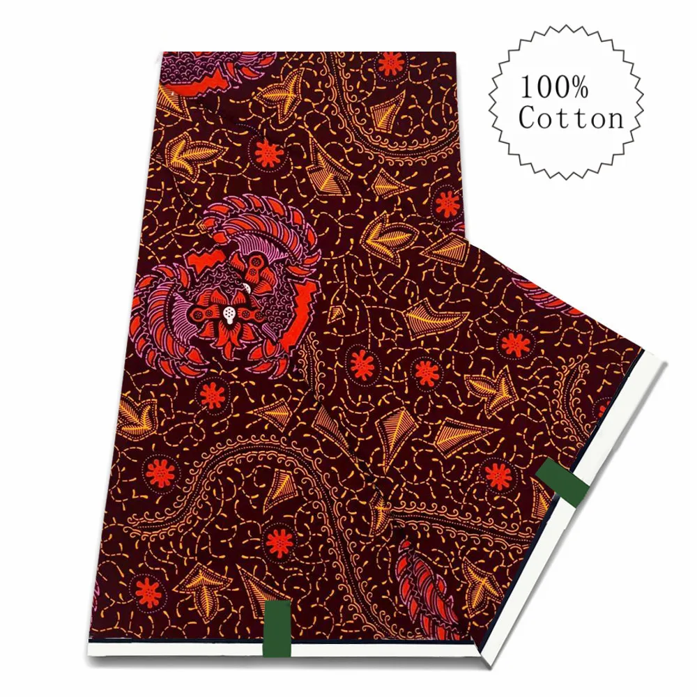 

African Wax Fabric 100% Cotton Veritable Wax Ankara Block Prints Batik Hollandaise Fabric Dutch Pagne 6yards For Sewing LIN-109