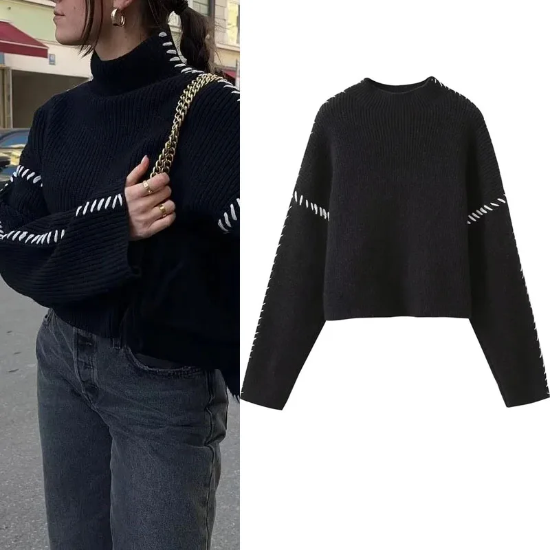 TRAF Casual Loose Sweater Woman Autumn High Colar Long Sleeves Tops Contrast Splice Pullovers Commuter Women's Turtleneck Winter
TRAF Casual Loose Sweater Woman Autumn High Colar Long Sleeves Tops Contrast Splice Pullovers Commuter Women's Turtleneck Winter