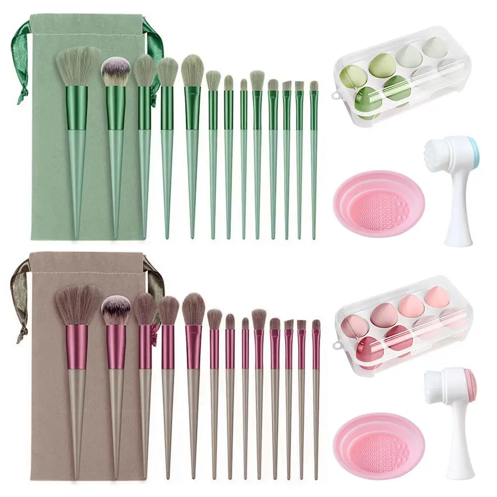 

13pcs Makeup Brushes Kit With Wood Handle Foundation Eyeshadow Brush Makeup Sponge Set Beauty Tools With Storage Bag