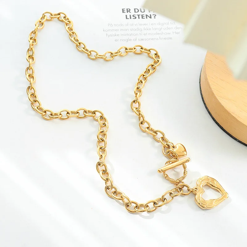 

SDA Trendy Titanium Steel Peach Heart OT Clasp Love Necklace Romantic Sense for Women Collar Neck Jewelry