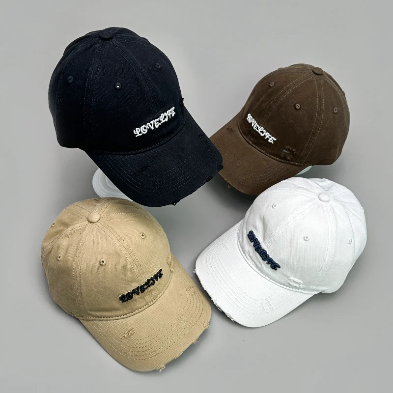 

Embroidered Letters Broken Style Baseball Hats New Men Women Versatile Breathable Sunshade Distress Snapback Caps Fashion Couple