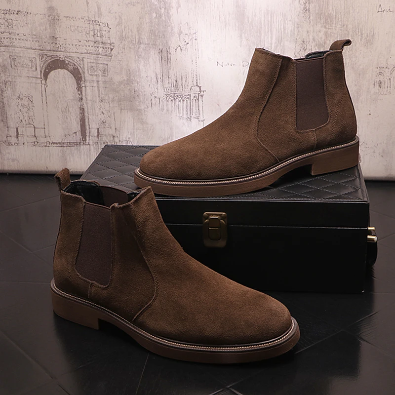 

British style mens casual chelsea boots cow suede leather shoes cowboy ankle boot handsome spring autumn short botas masculinas