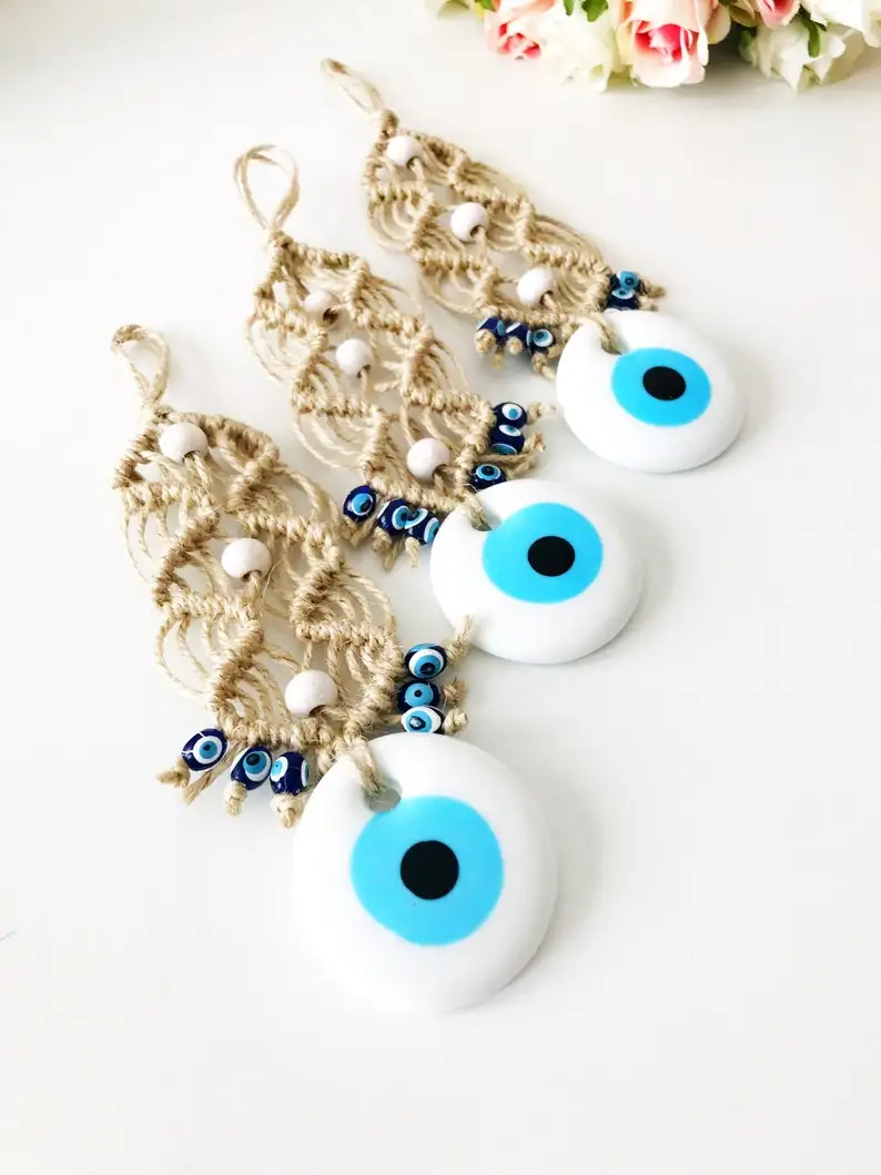 Handmade Evil Eye Wall Hanging - Turkish Glass Macrame Decor 5 Sed7c547ef0cd4f5f90ba62a81896f0f9i