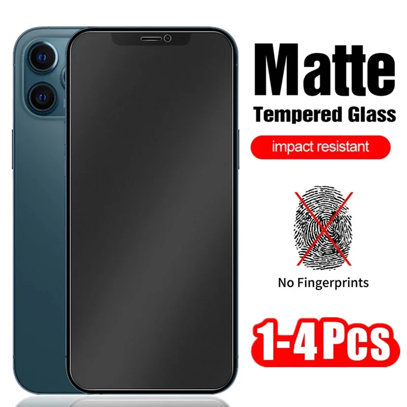 

1-4Pcs No Fingerprint Screen Protectors For iPhone 11 15 14 12 13 Pro Max XR 12 13 Mini XS Max X 8 7 Plus SE Frosted Matte Glass