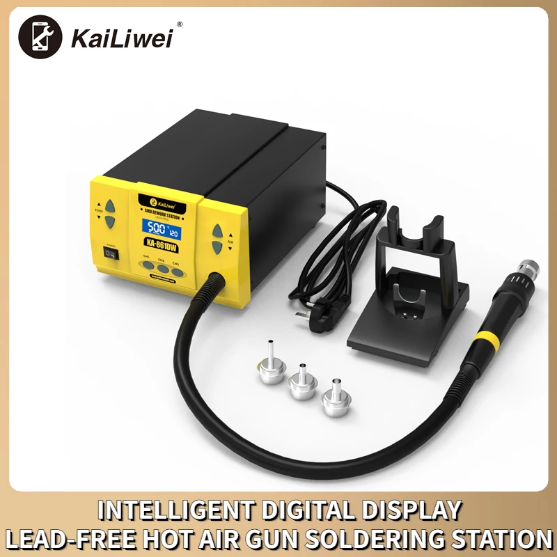KAILIWEI 861DW Smart Digital Display 1000W Lead-Free Hot Air Gun Soldering Station Rework Station For PCB Chip Repair
KAILIWEI 861DW Smart Digital Display 1000W Lead-Free Hot Air Gun Soldering Station Rework Station For PCB Chip Repair