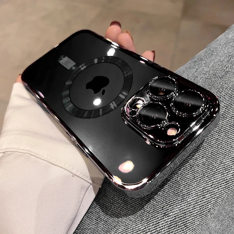 Роскошный защитный чехол для объектива Magsafe для iPhone 14 13 12 11 Pro Max X XS XR, прозрачный силиконовый Магнитный чехол для беспроводной зарядки
