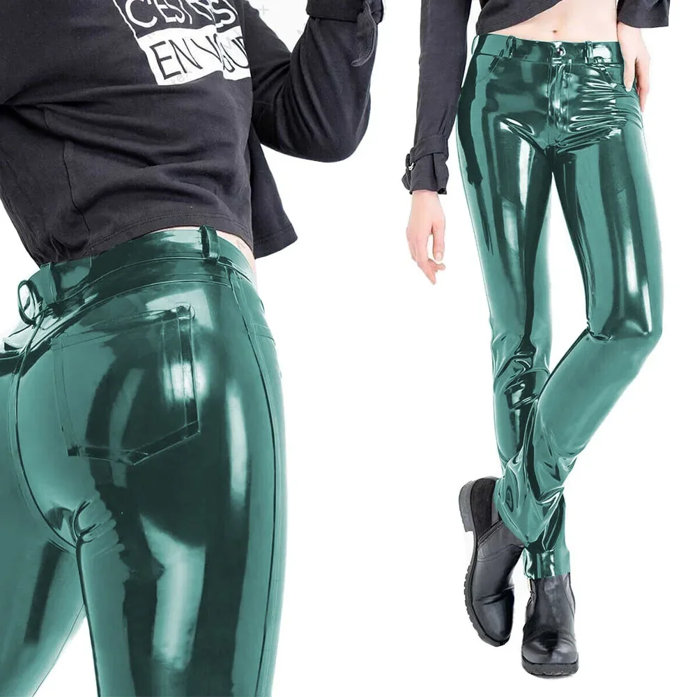 Fashion Women's Slim Fit Pencil Pants Wetlook PVC Leather Long Pants High Waisted Back Pockets Capris Streetwear Women Clothing 40 Sed7e4146130a47e1bde78d56424dc31dI