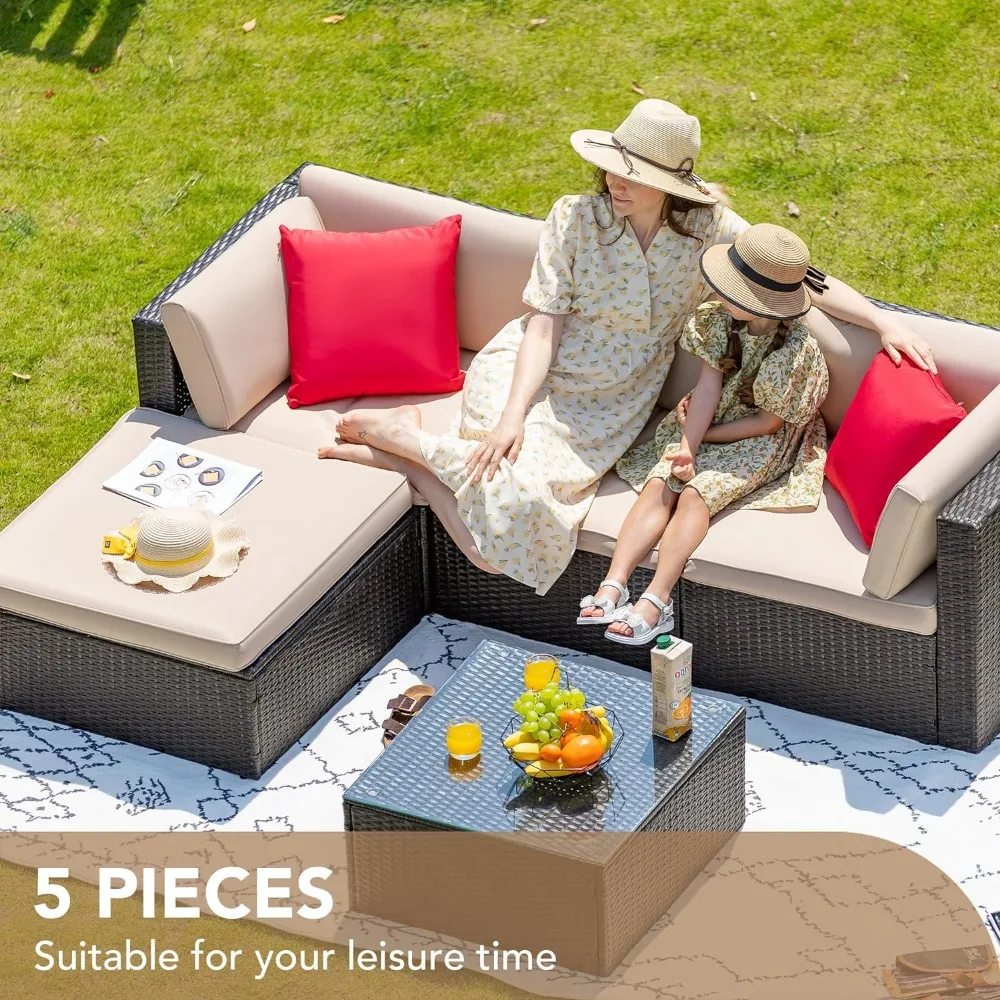 5 Pieces Patio Furniture Sets All Weather Outdoor Sectional Patio Sofa Manual Weaving Wicker Rattan Patio Seating Sofas
5 Pieces Patio Furniture Sets All Weather Outdoor Sectional Patio Sofa Manual Weaving Wicker Rattan Patio Seating Sofas