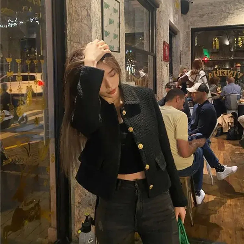 Vintage Woollen Cropped Jackets Korean Elegant Tweed Coats Autumn Lapel Slim Casual Office Lady Single Breasted Black Outerwear 7 Mallzona Sed81eef4a7624afc914e4f0c207c92a30 Vintage Woollen Cropped Jackets Korean Elegant Tweed Coats Autumn Lapel Slim Casual Office Lady Single Breasted Black Outerwear Mallzona