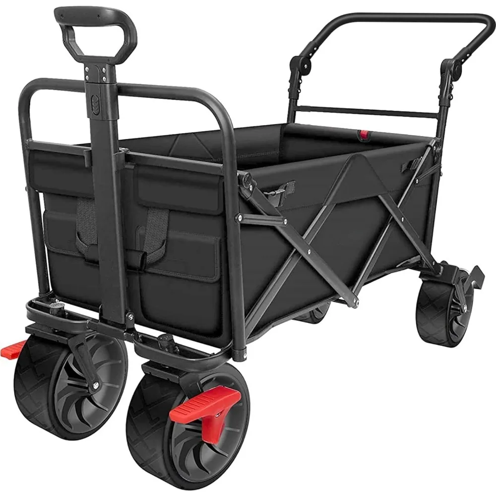 

Garden Cart, Collapsible Folding Beach Wagon Carts 350lbs Foldable All Terrain Wagon 100L Utility Camping Grocery, Garden Carts