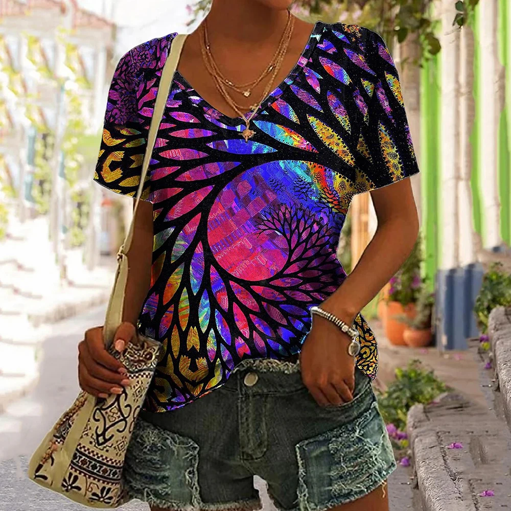 Summer New Women T Shirt 3d Flower Print V-neck Short Sleeve Blouse Fashion Plus Size T-shirts For Women Clothing Y2k Female Tee
Summer New Women T Shirt 3d Flower Print V-neck Short Sleeve Blouse Fashion Plus Size T-shirts For Women Clothing Y2k Female Tee