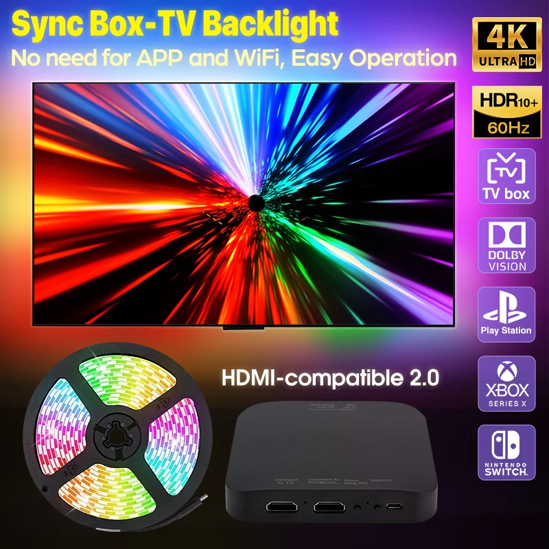 

Smart Ambient TV Backlight LED Strip Lights Quick Sync 4K HDMI-compatible 2.0 RGB Screen Color Sync Led Light Kit for 40-85Inch