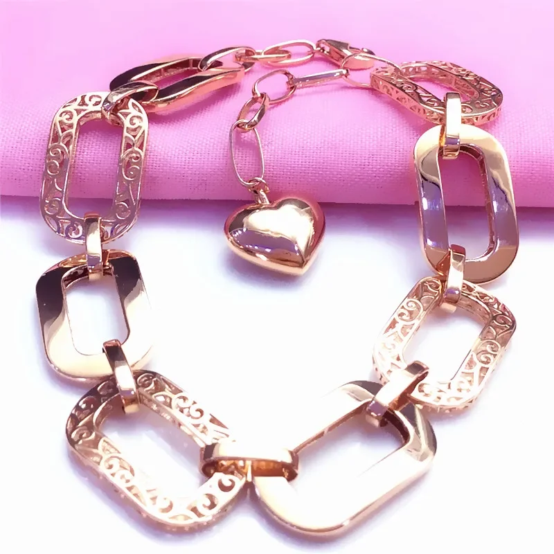 

Fashion Hip-hop Style Hollow Out Coarse Bracelet for Women 585 Purple Gold Plated 14K Rose Gold Square Geometric Bangles Jewelry