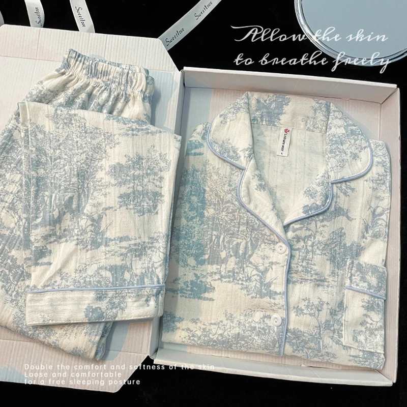 High-end Pajamas Women's Spring And Autumn Cotton Long Sleeve Outer Wearing 2023 New National Style Printed Home Clothes Suit
High-end Pajamas Women's Spring And Autumn Cotton Long Sleeve Outer Wearing 2023 New National Style Printed Home Clothes Suit