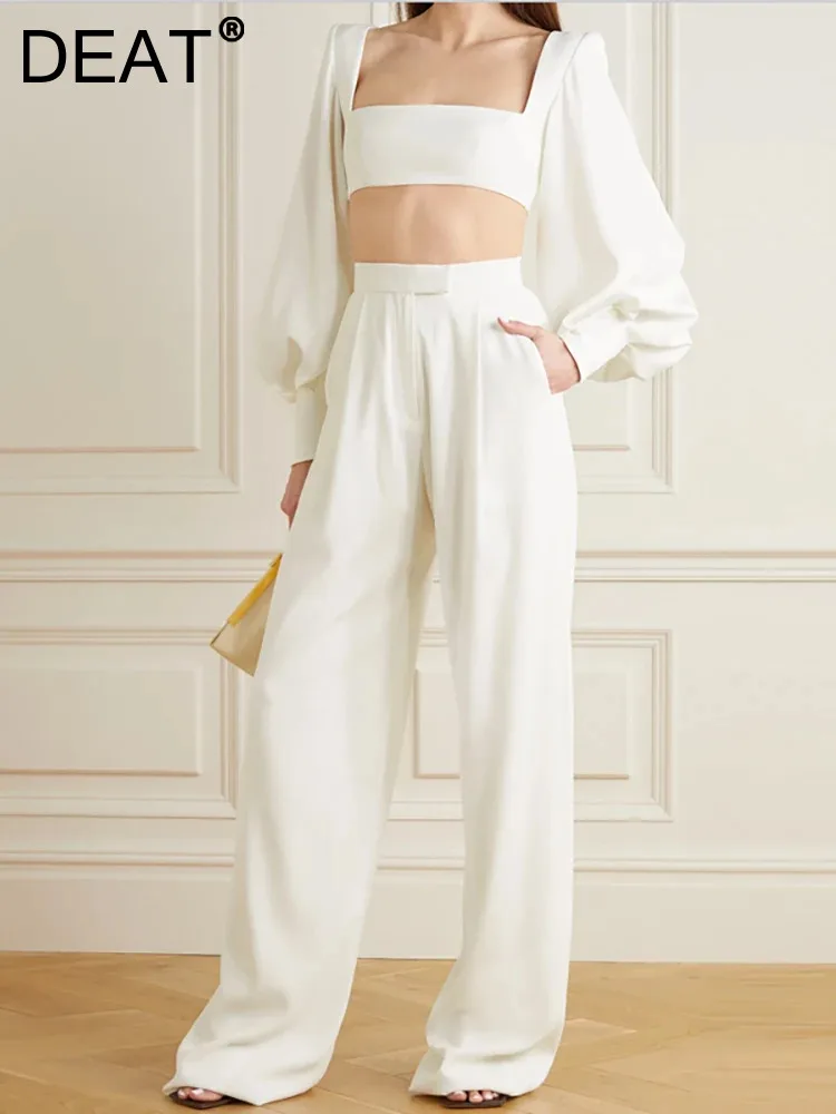 DEAT Casual 2 Pcs Set Square Collar Long Sleeve Short Tops Loose Pants Women's Customized Suit 2024 Spring New Fashion 13DB2554
DEAT Casual 2 Pcs Set Square Collar Long Sleeve Short Tops Loose Pants Women's Customized Suit 2024 Spring New Fashion 13DB2554