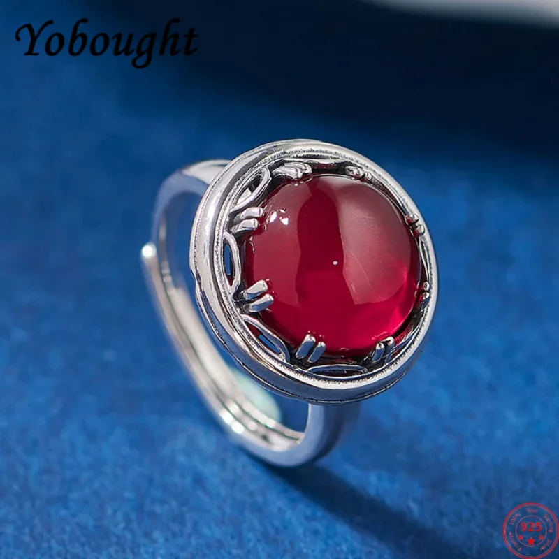 

S925 sterling silver charms rings for women men new fashion palace style claws inlaid round red corundum jewelry free shipping