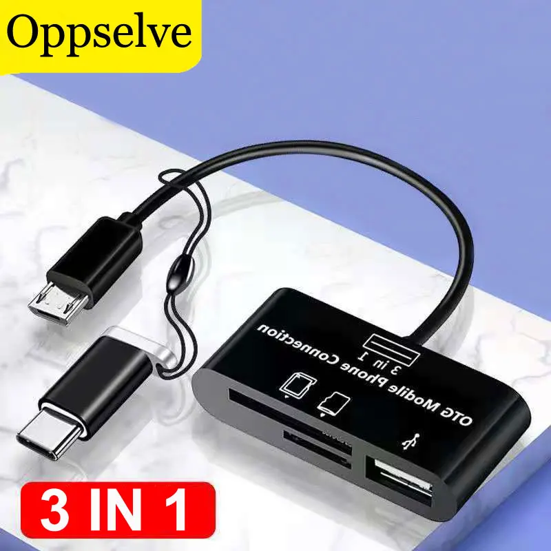 

3 In 1 Type C OTG Adapter Micro USB SD/TF Memory Card Reader For Macbook Smartphone Data Cable Transfer Connector U Disk Reader