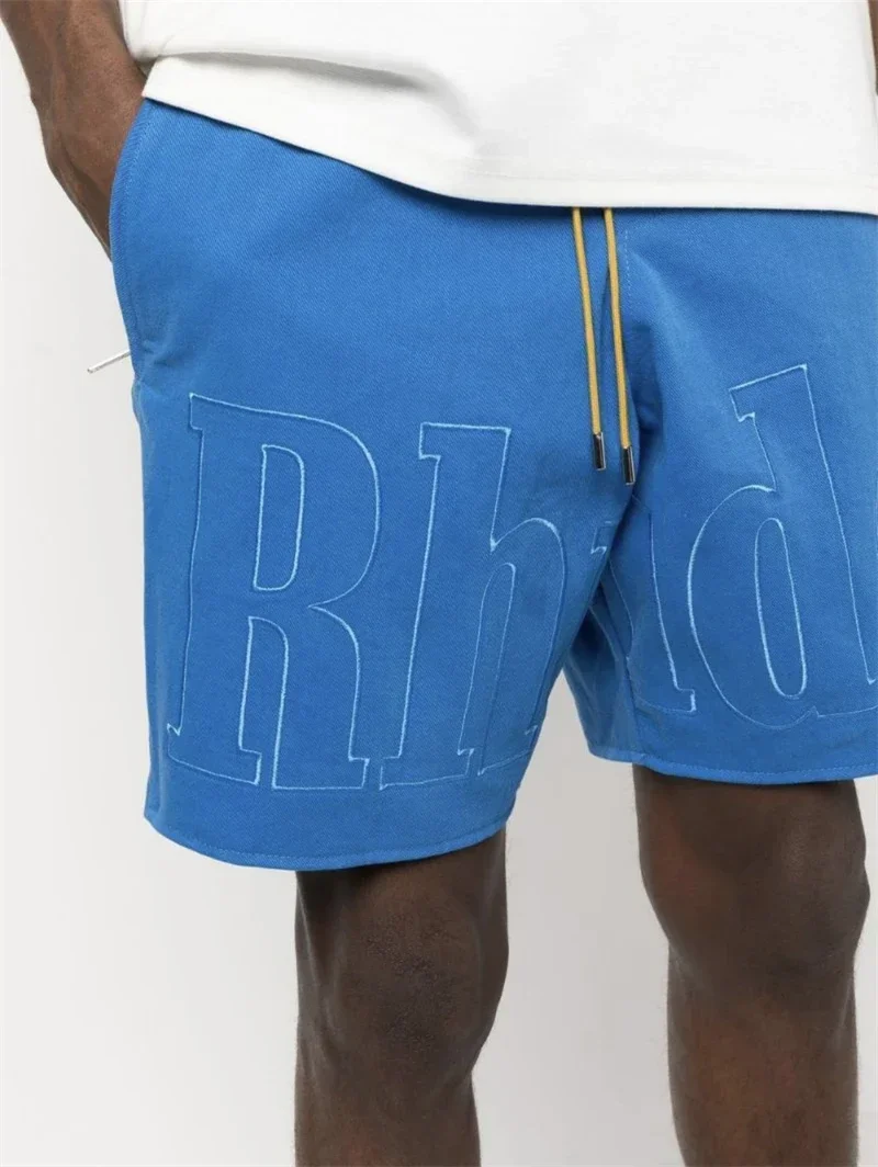 

y2k harajuku 2023ss Blue Rhude Embroidered Letter Logo Drawstring Shorts Men Women Summer Style Shorts Breeches streetwear pants