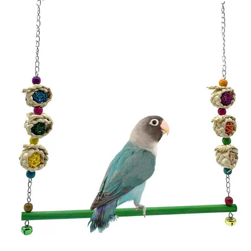 

Bird Swing Toy Wooden Parrot Perch Stand Playstand With Chewing Beads Cage Sleep Stand Play Toys For Budgie Birds