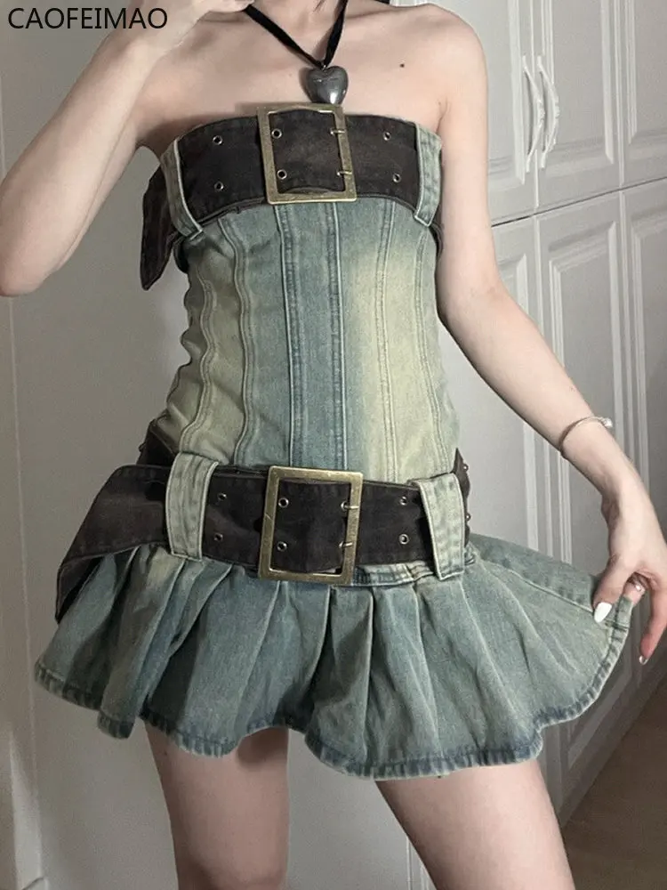 Y2K Vintage Women Korean Sexy Wrap Chest Belted Pleated Denim Dress Aesthetic Fairy Grunge High Waist A-line Dresses Clothes
Y2K Vintage Women Korean Sexy Wrap Chest Belted Pleated Denim Dress Aesthetic Fairy Grunge High Waist A-line Dresses Clothes