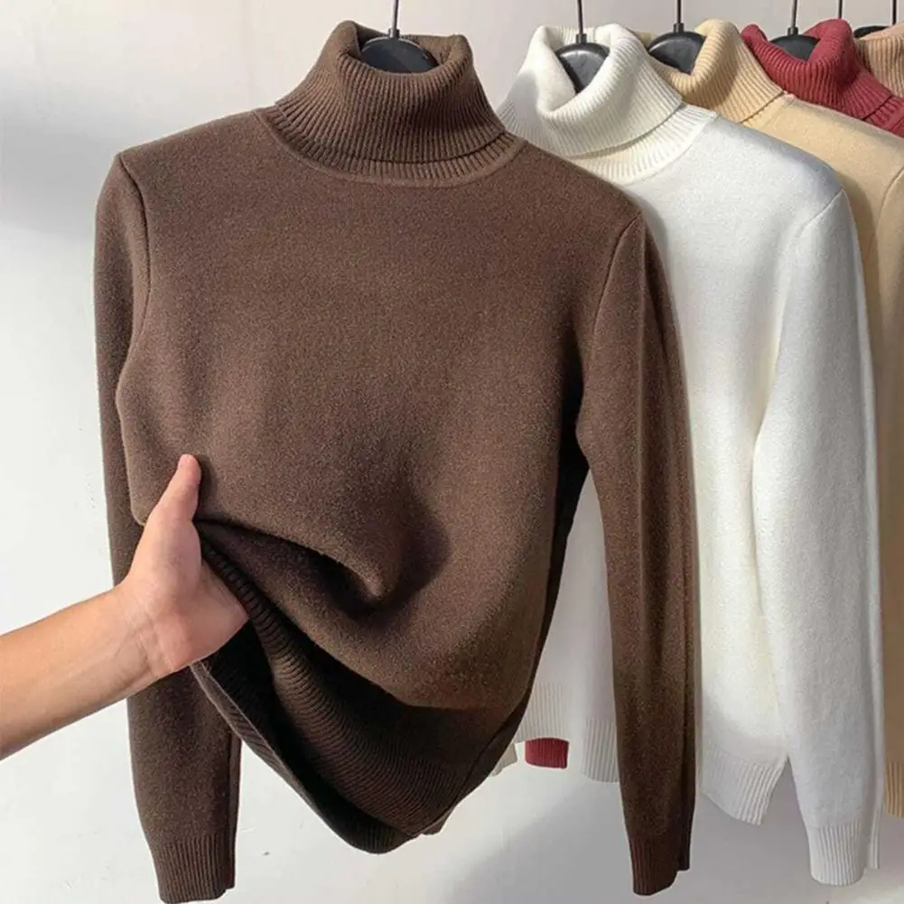 

Plush Lined Warm Sueter Knitted Pullover Thicken Velvet Turtleneck Sweater Women Korean Slim Top Winter Jersey Knitwear Jumper