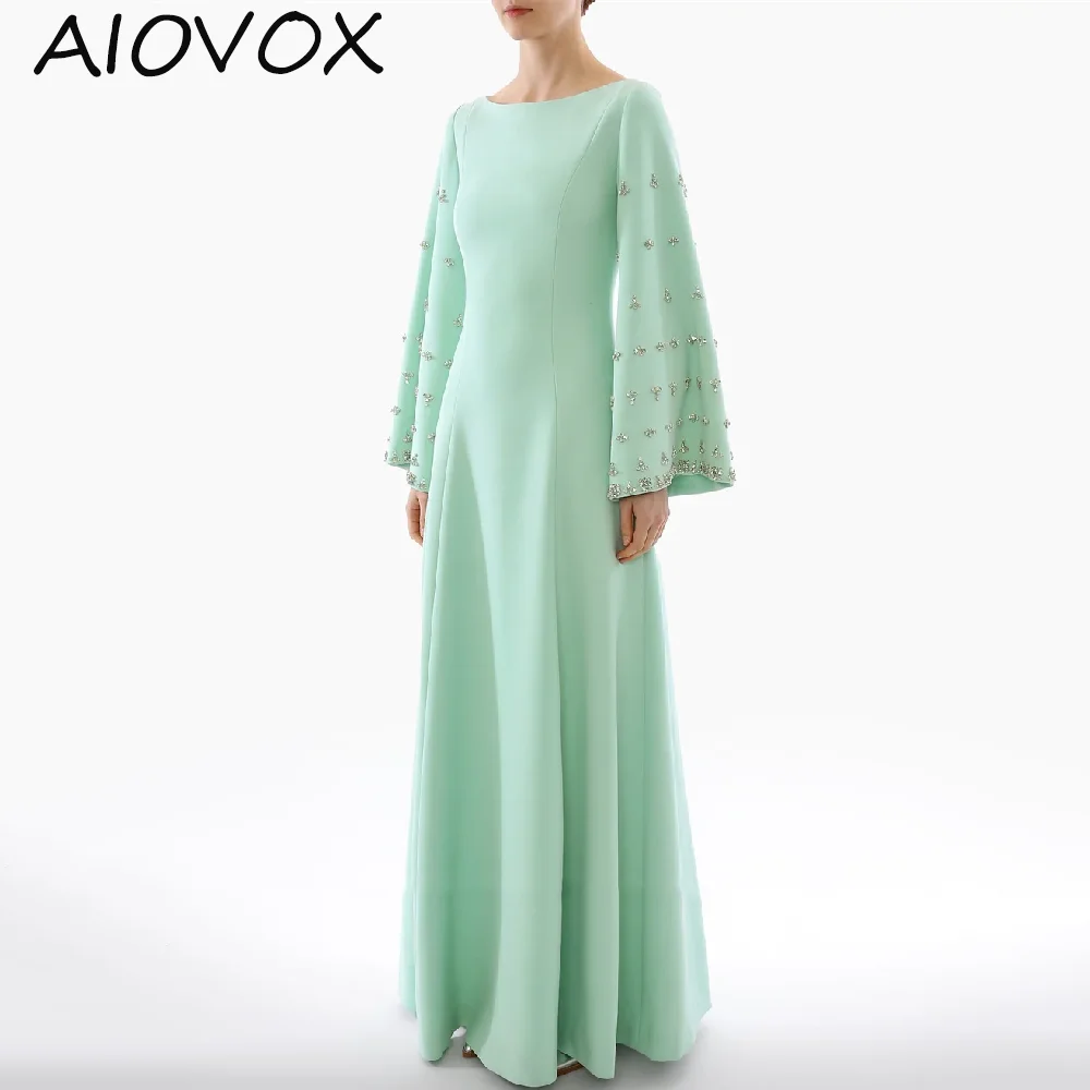 

AIOVOX A-line Charming Modern Party Dresses Formal Party Dress O-Neck Full Sleeves Beading Ankle Length فساتين للحفلات الراقصة