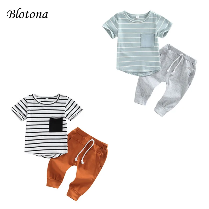 Blotona Baby Toddler Boy Outfit, Stripe Patchwork Pocket Short Sleeve T-shirt Tops with High Waist Long Pant Suit, 0-3Years
Blotona Baby Toddler Boy Outfit, Stripe Patchwork Pocket Short Sleeve T-shirt Tops with High Waist Long Pant Suit, 0-3Years