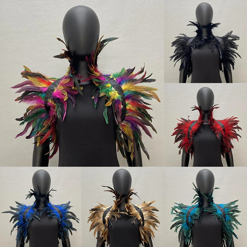 

Natural Feather Shrugs Shawl For Women Cosplay Black Halloween Luxury Feather Shoulder Wraps Sexy Punk Gothic Feather Scarves