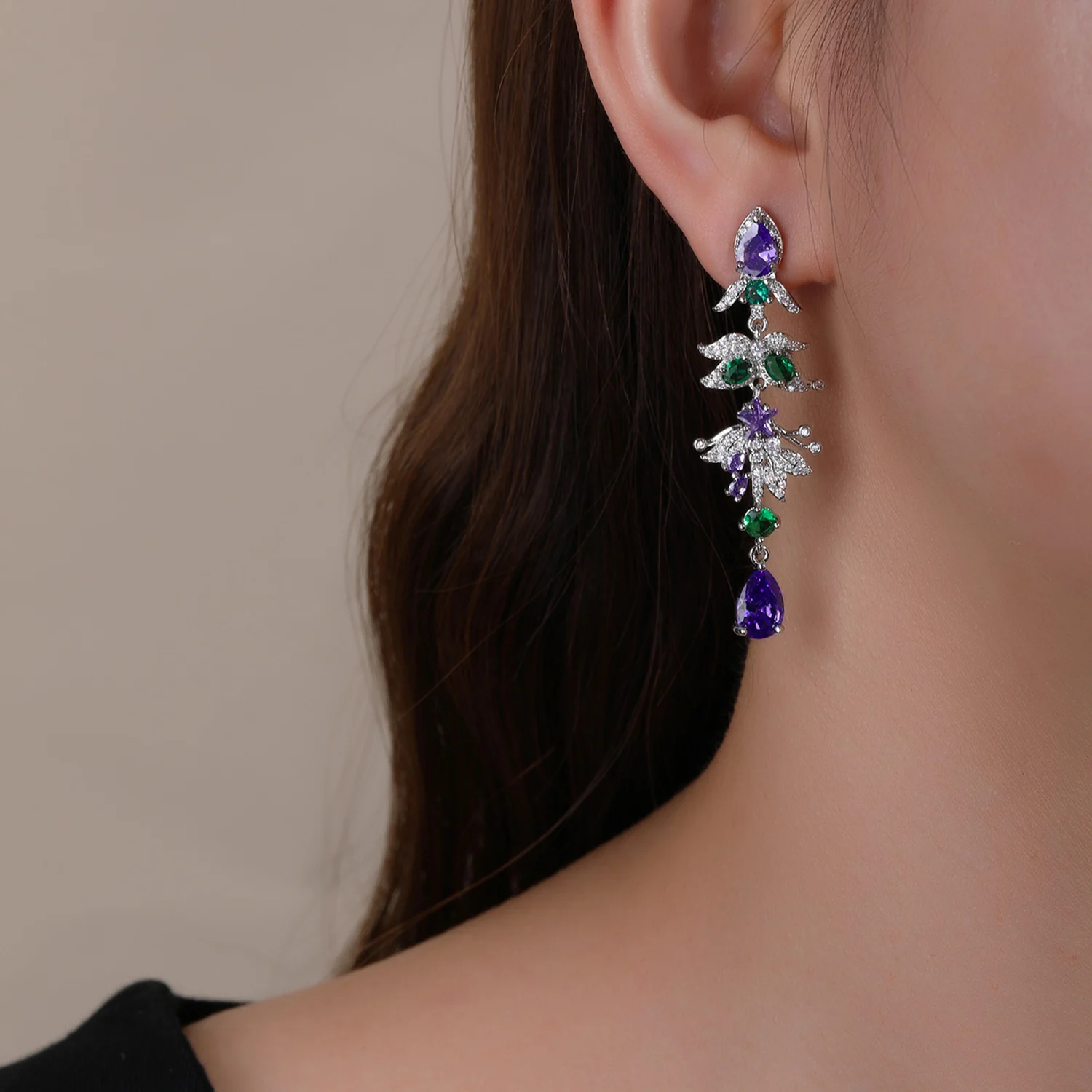 High Quality Cubic Zirconia Star Leaf Shape Dangle Drop Women Long Earrings for Wedding Party Wear CE12095 7 Sed943324d91d40e39a3130b42eaf15dff
